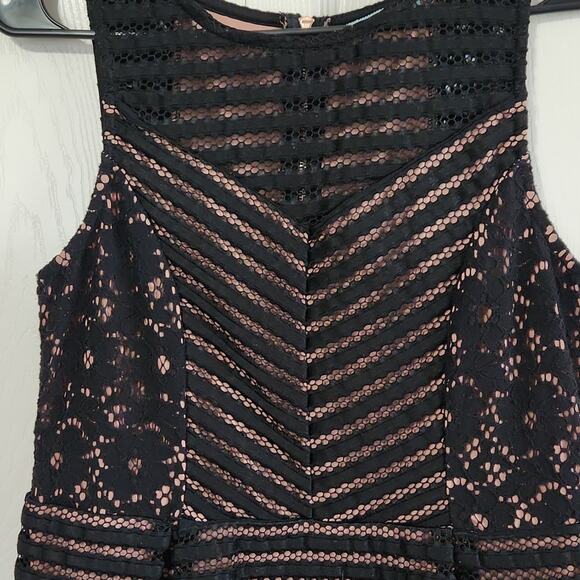 Maurices Black & Rose Brown Sleeveless Lace Overlay Striped Dress Size 7/8 Chic - Picture 6 of 10